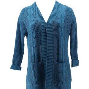 Nina Leonard Oversized Chenille Cardigan Blue Steel